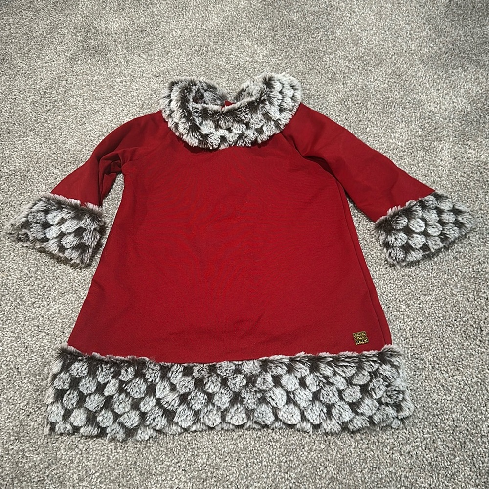 Deux par deux red faux fur toddler christmas dress size 3